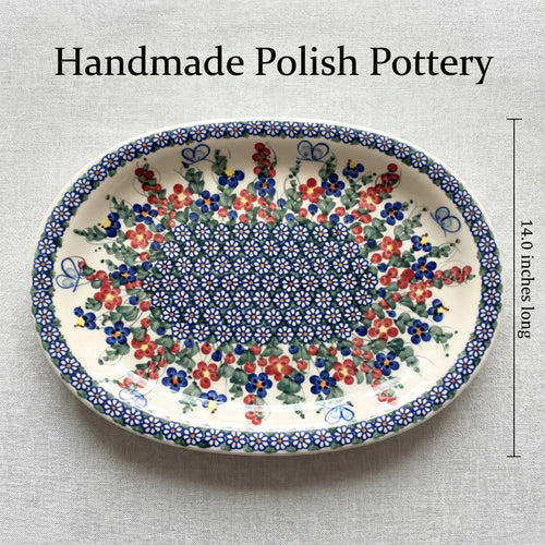 Garden Butterfly Large Oval Platter Polish Pottery