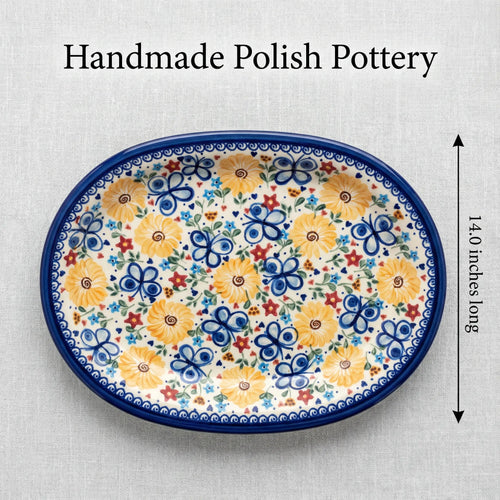 Butterfly Large Oval Platter Polish Pottery