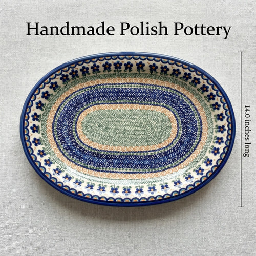 Aztec Flower Large Oval Platter Polish Pottery