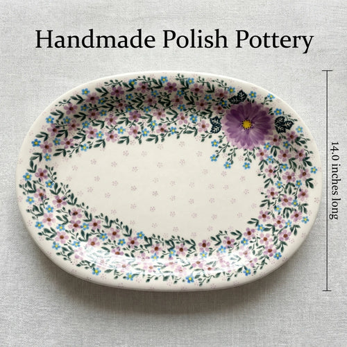 Lilac Garden Large Oval Platter Polish Pottery