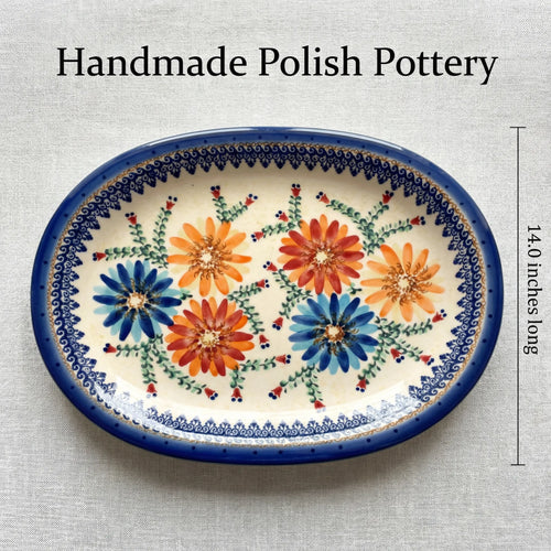 Autumn Burst Large Oval Platter Polish Pottery