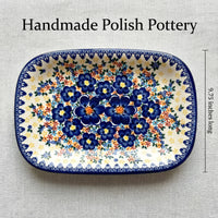 Blue Dahlia Small Rectangular Serving Platter Polish Pottery