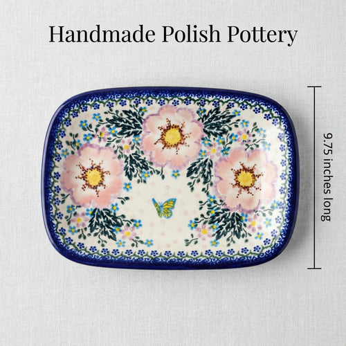 Apple Blossom Small Rectangular Serving Platter Polish Pottery