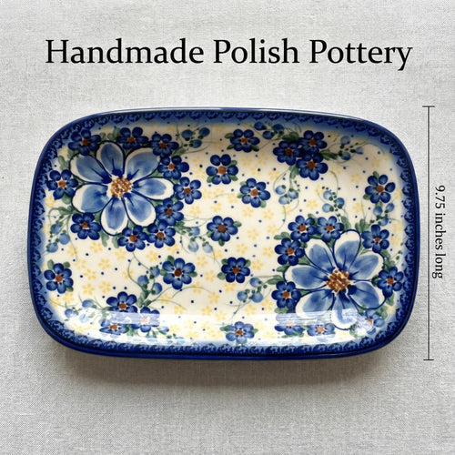 Daisy Surprise Small Rectangular Serving Platter Polish Pottery