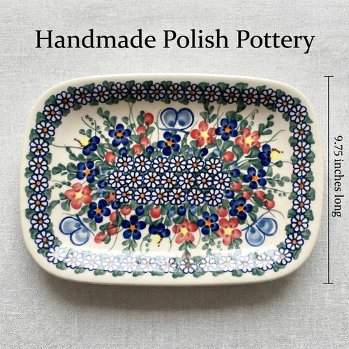 Garden Butterfly Small Rectangular Serving Platter Polish Pottery