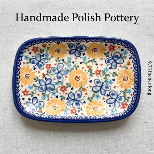 Butterfly Small Rectangular Serving Platter Polish Pottery