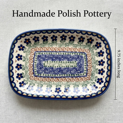Aztec Flower Small Rectangular Serving Platter Polish Pottery