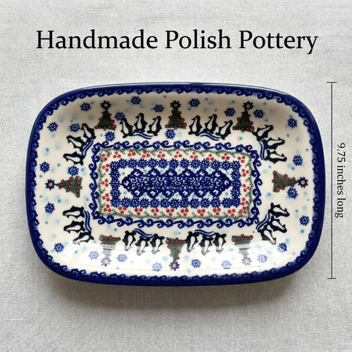 Arctic Holidays Small Rectangular Serving Platter Polish Pottery