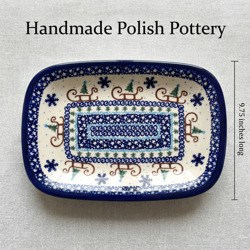 Noel Nights Small Rectangular Serving Platter Polish Pottery