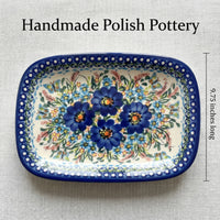 Garden of Blue Small Rectangular Serving Platter Polish Pottery