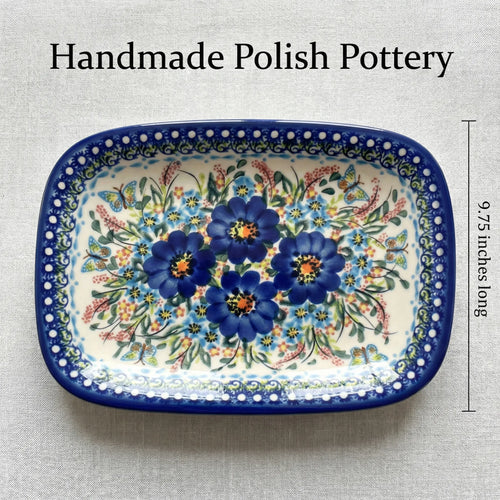 Garden of Blue Small Rectangular Serving Platter Polish Pottery