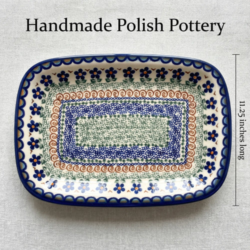 Aztec Flower Medium Rectangular Serving Platter Polish Pottery