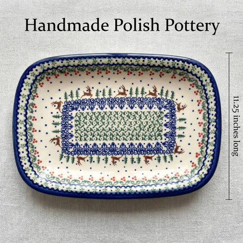 Reindeer Delight Medium Rectangular Serving Platter Polish Pottery