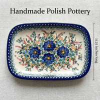 Garden of Blue Medium Rectangular Serving Platter Polish Pottery