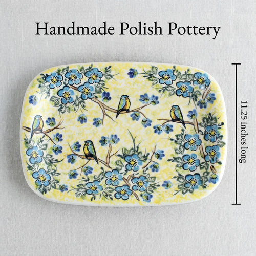 Bluebird Garden Medium Rectangular Serving Platter Polish Pottery