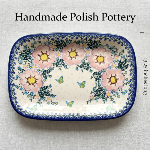 Apple Blossom Large Rectangular Serving Platter Polish Pottery