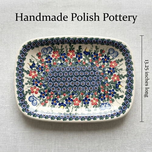 Garden Butterfly Large Rectangular Serving Platter Polish Pottery