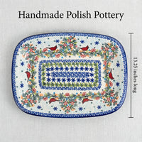 Winter Cardinal Large Rectangular Serving Platter Polish Pottery
