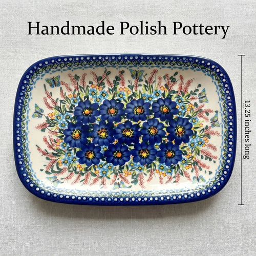 Polish Pottery Dimensions Garden of Blue Large Rectangular Serving Platter