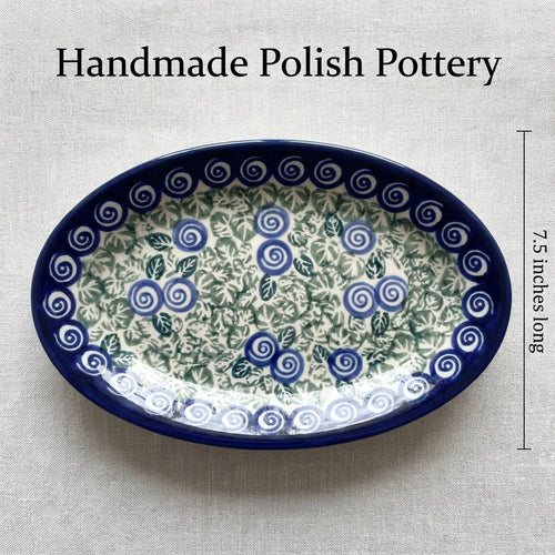 Polish Pottery Dimensions Seaside Swirl Salt & Pepper Shakers with Plate