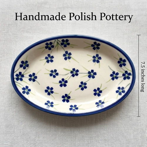 Polish Pottery Dimensions Willow Salt & Pepper Shakers with Plate
