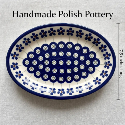 Polish Pottery Dimensions Flowering Peacock Salt & Pepper Shaker with Plate