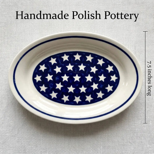 Polish Pottery Dimensions Stars Salt & Pepper Shakers with Plate