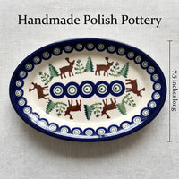Polish Pottery Dimensions Reindeer Pine Salt & Pepper Shakers With Plate