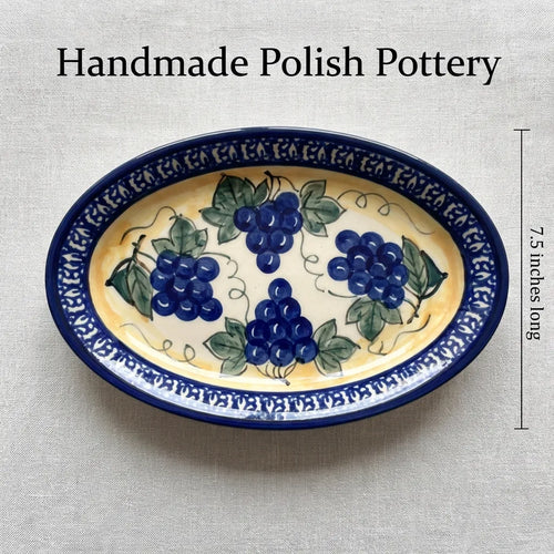 Polish Pottery Dimensions Grapes Salt & Pepper Shakers with Plate
