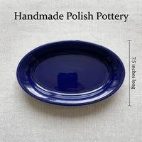 Polish Pottery Dimensions Cobalt Salt & Pepper Shakers with Plate