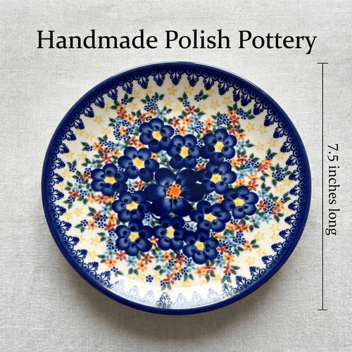 Polish Pottery Dimensions Blue Dahlia Dessert Plate