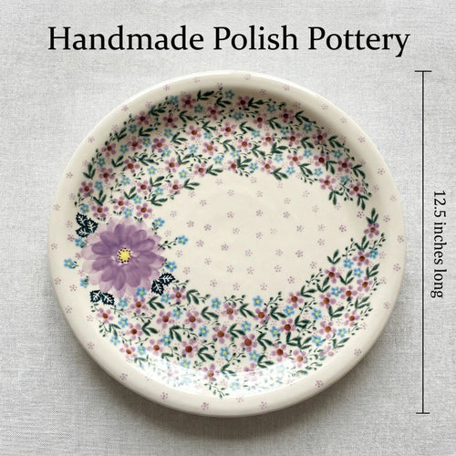 Lilac Garden Large Round Platter Polish Pottery