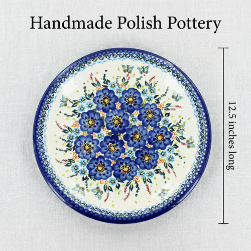Garden Of Blue Large Round Platter Polish Pottery