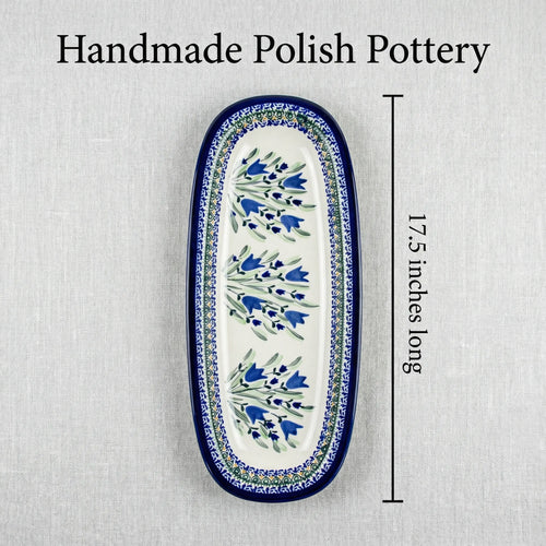 Polish Pottery Dimensions Blue Tulip Large Bread Platter