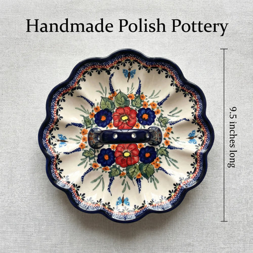 Polish Pottery Dimensions Floral Butterfly Egg Plate