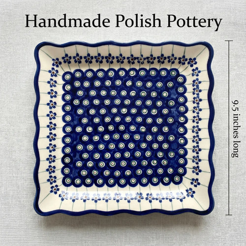 Polish Pottery Dimensions Flowering Peacock Square Lunch Plate