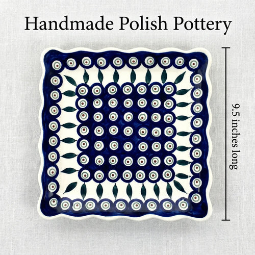 Polish Pottery Dimensions Peacock Square Lunch Plate