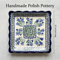 Polish Pottery Dimensions Blue Tulip Square Lunch Plate