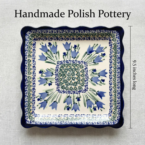 Polish Pottery Dimensions Blue Tulip Square Lunch Plate