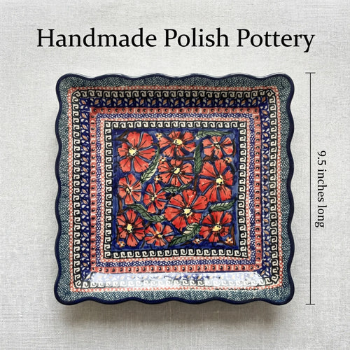 Polish Pottery Dimensions Jungle Flower Square Lunch Plate