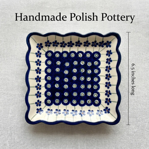 Polish Pottery Dimensions Flowering Peacock Square Small Dessert Plate