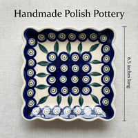 Polish Pottery Dimensions Peacock Square Small Dessert Plate