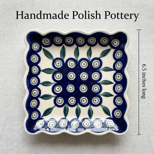 Polish Pottery Dimensions Peacock Square Small Dessert Plate