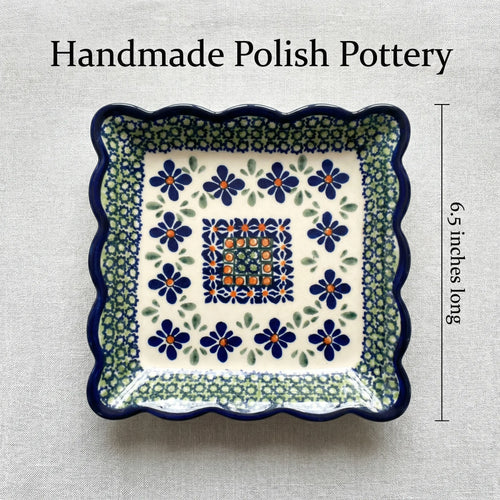 Polish Pottery Dimensions Mosaic Flower Square Small Dessert Plate