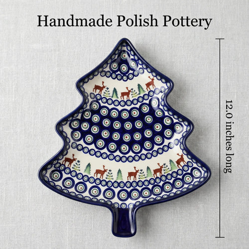 Polish Pottery Dimensions Reindeer Pine Christmas Tree Plate