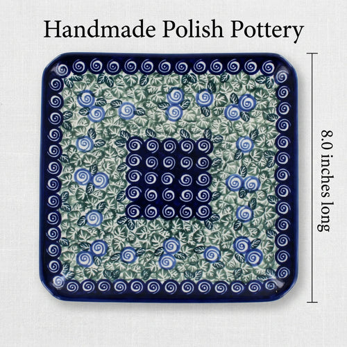 Polish Pottery Dimensions Seaside Swirl Square Dessert Plate