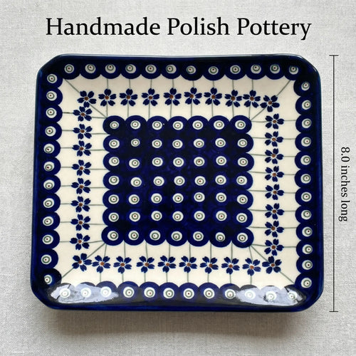 Polish Pottery Dimensions Flowering Peacock Square Dessert Plate