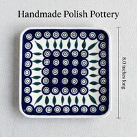 Polish Pottery Dimensions Peacock Square Dessert Plate