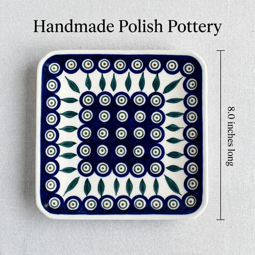 Polish Pottery Dimensions Peacock Square Dessert Plate