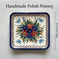 Floral Butterfly Square Dessert Plate Polish Pottery